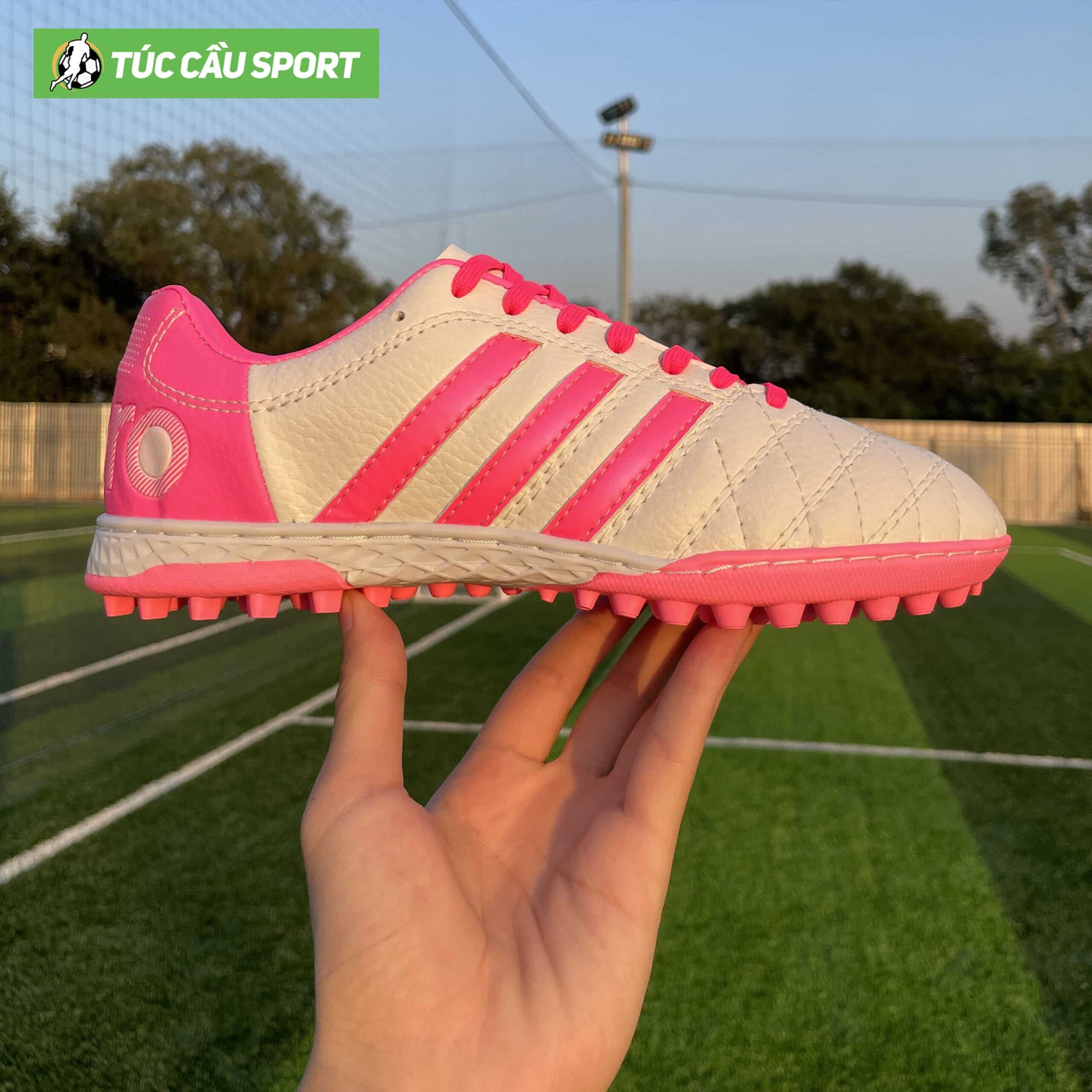 Giày Bóng Đá 3 Sọc Toni 11pro Đế Đệm EVA – Màu Trắng Hồng
